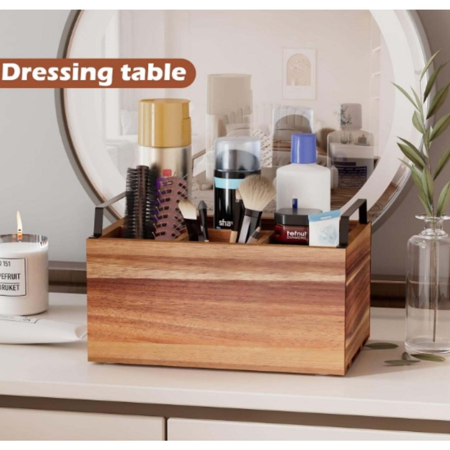 Wholesale 4-Compartment FSC Acacia Wood Silverware Caddy | Premium Utensil Organizer Holder with Metal Handles for Catering & Kitchen