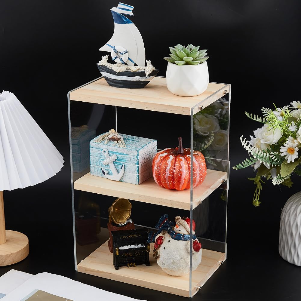 3-Tier Acrylic & Wood CD Storage Rack | Stackable Wooden Display Shelf for CDs, DVDs & Collectibles