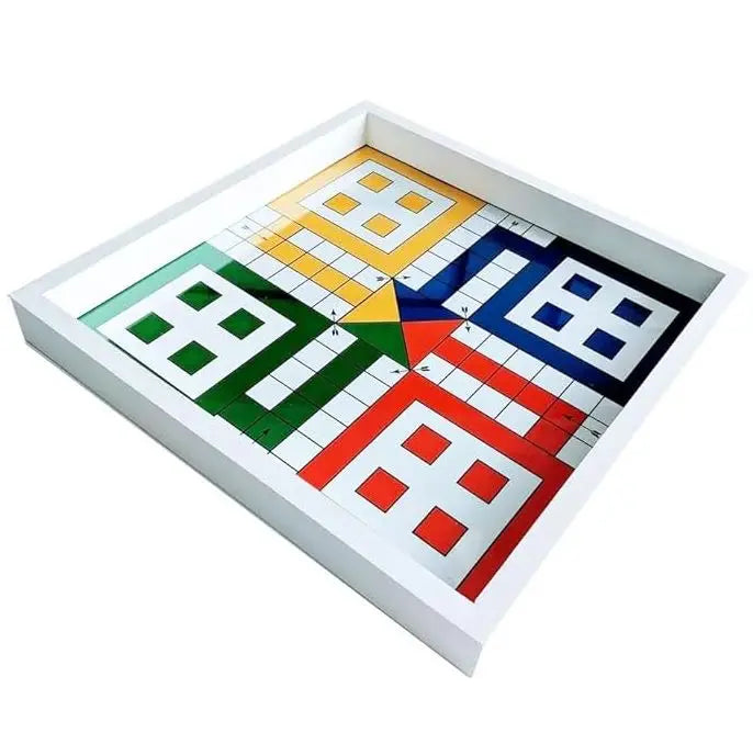 Custom Real Glass Top Ludo Board Game 17 Inches by 17 Inches Wood Ludo Board Game with 16 Tokens and 2 Dice