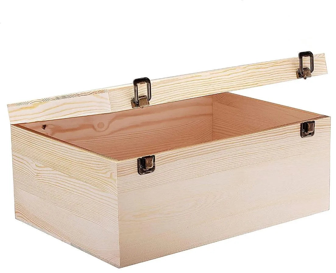 Custom Unfinished Wood Gift Packaging Box with Hinged Lid Pine Wood Box Large Wooden Box