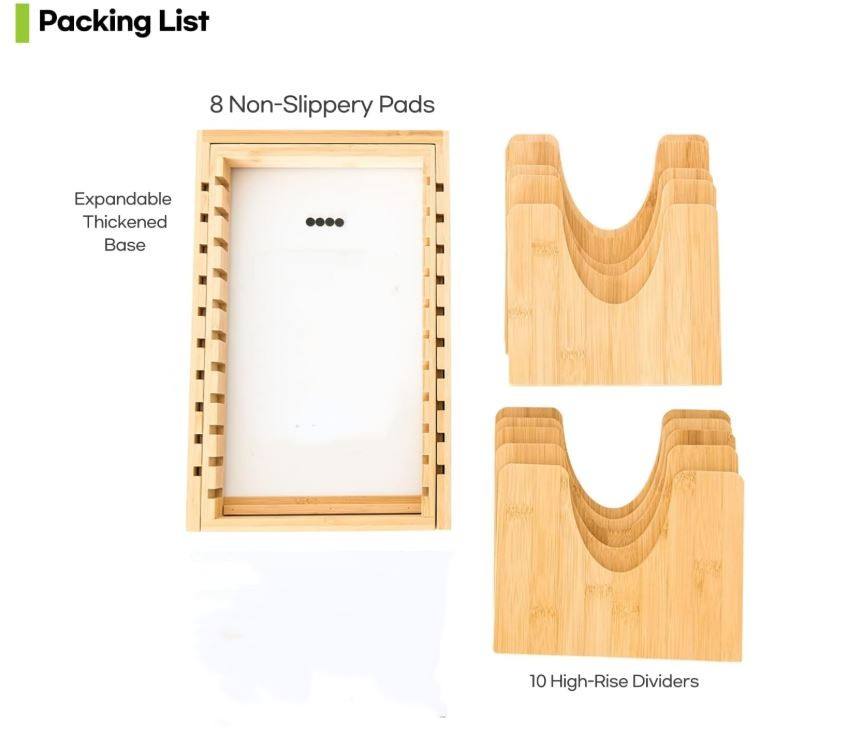 Bamboo pot lid organizer dimensions