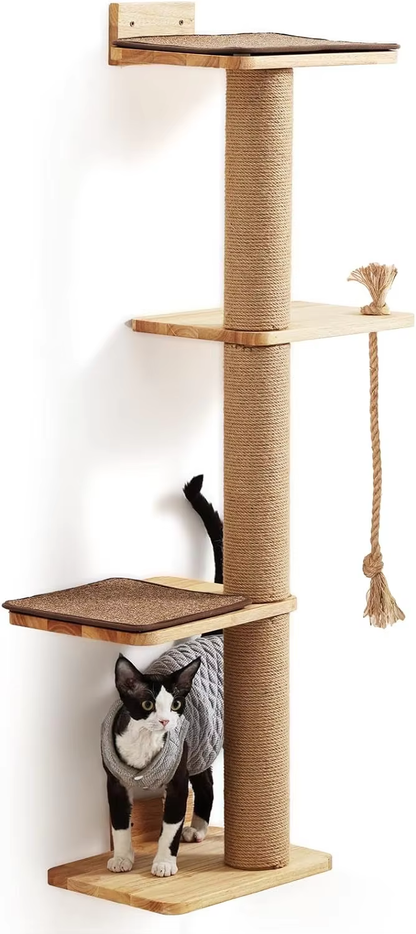 Wood Cat Tree OEM | 50in Wall Hanging | Rubberwood Cat Scratching Beds Custom