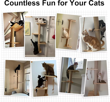 Wood Cat Tree OEM | 50in Wall Hanging | Rubberwood Cat Scratching Beds Custom