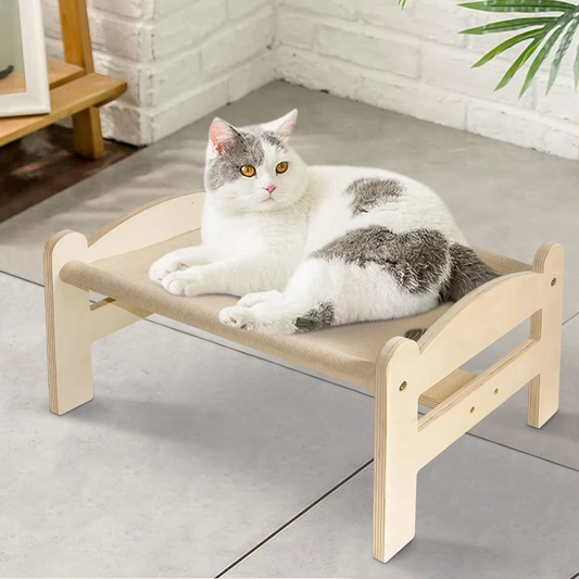 Cat Bed Hammock, Cozy Velvet Cat Couch, Raised Wooden Cat Perch, 18 Inch Pet Sofa Suitable for Puppy, Bunny and Small Animal