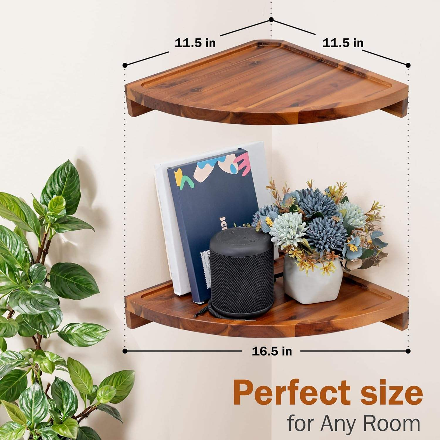 Acacia Wood Floating Shelves OEM | Rounded Corner Wall Mount | Space-Saving Custom