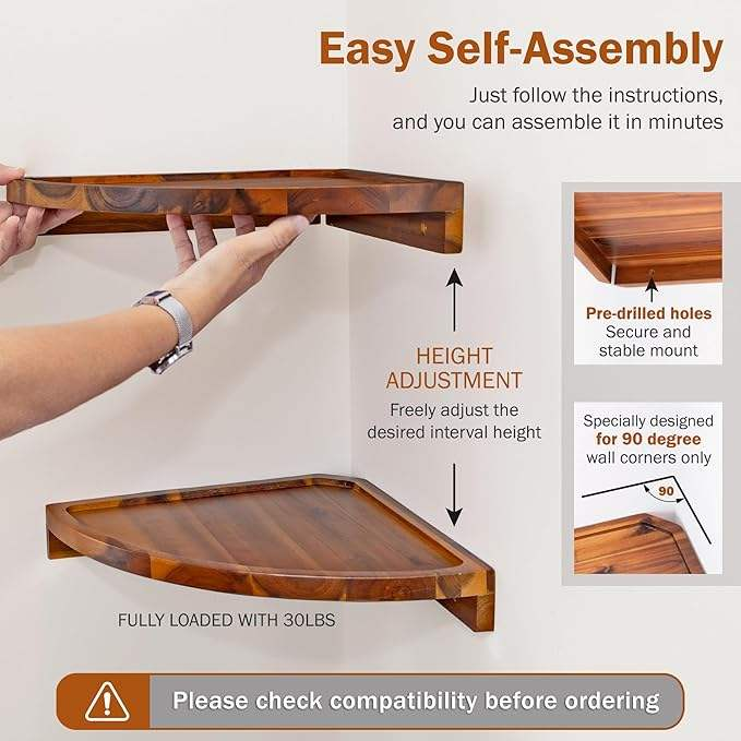 Acacia Wood Floating Shelves OEM | Rounded Corner Wall Mount | Space-Saving Custom