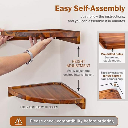 Acacia Wood Floating Shelves OEM | Rounded Corner Wall Mount | Space-Saving Custom