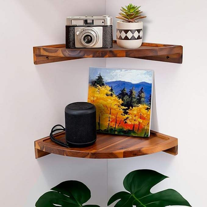 Acacia Wood Floating Shelves OEM | Rounded Corner Wall Mount | Space-Saving Custom