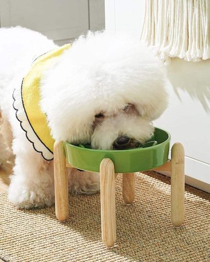 Wooden Dog Bowl Stand OEM | Elevated Ceramic Slow Feeder | Anti-Gulping Custom