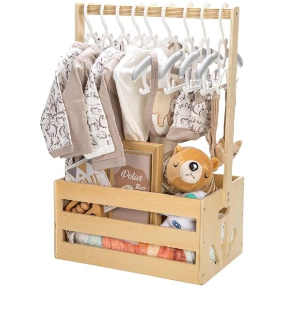 Wholesale Custom FSC Wooden Baby Shower Crate Closet | Multi-Functional Baby Clothes Rack & Storage Gift Hamper