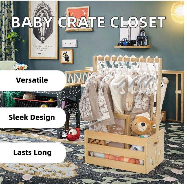 Wholesale Custom FSC Wooden Baby Shower Crate Closet | Multi-Functional Baby Clothes Rack & Storage Gift Hamper