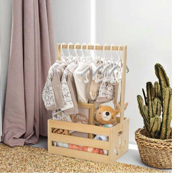 Wholesale Custom FSC Wooden Baby Shower Crate Closet | Multi-Functional Baby Clothes Rack & Storage Gift Hamper