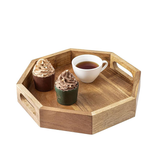 Acacia Wood Serving Tray OEM | 12in Octagonal Farmhouse | Hollow Handle Custom