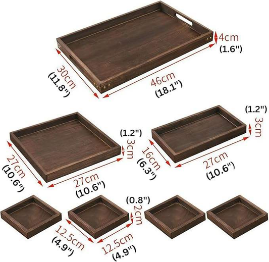 A Set of 7 Wooden Plates with Handles, Cooked Food Boards for Holding Food, Home Decor/coffee Table/bed/picnic