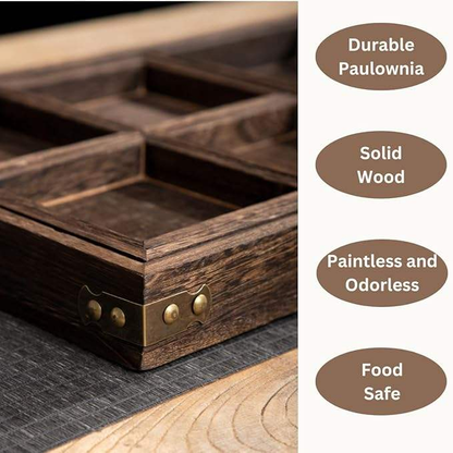 Paulownia Wood Serving Tray OEM | 7-Piece Set with Handles | Kitchen & Picnic Custom