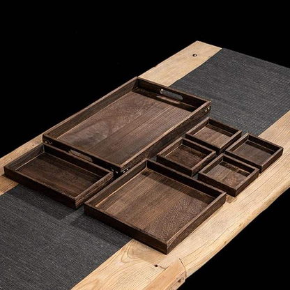 Paulownia Wood Serving Tray OEM | 7-Piece Set with Handles | Kitchen & Picnic Custom
