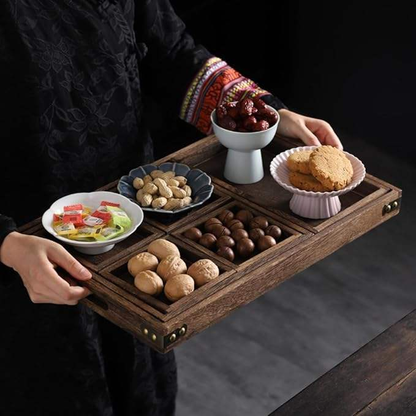 Paulownia Wood Serving Tray OEM | 7-Piece Set with Handles | Kitchen & Picnic Custom