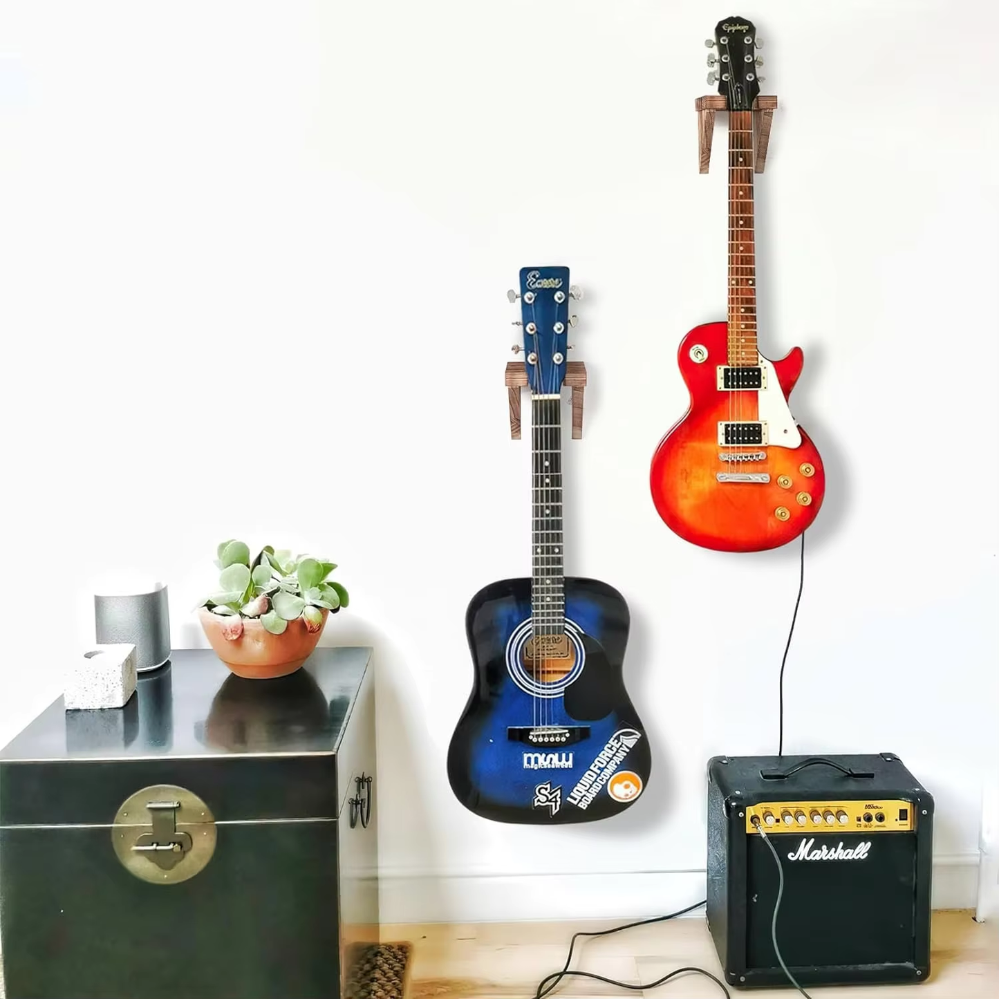 Wood Guitar Wall Hanger OEM | Solid Wood 2-Pack Wall Mounted Display Stand | Custom