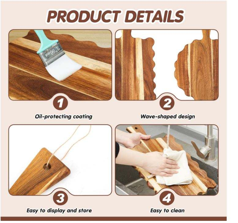 Acacia Wood Cutting Board OEM | 2pcs Scalloped Charcuterie Serving Tray | Custom