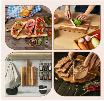 Acacia Wood Cutting Board OEM | 2pcs Scalloped Charcuterie Serving Tray | Custom