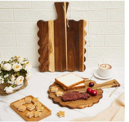 Acacia Wood Cutting Board OEM | 2pcs Scalloped Charcuterie Serving Tray | Custom