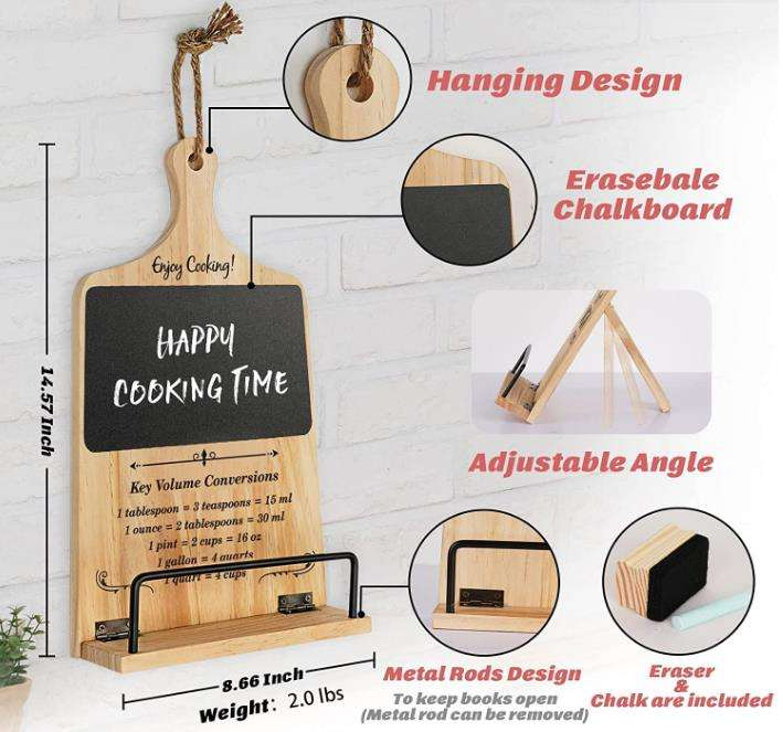 Wooden Cookbook Stand OEM | FSC Kitchen Counter with Chalkboard | Recipe Holder