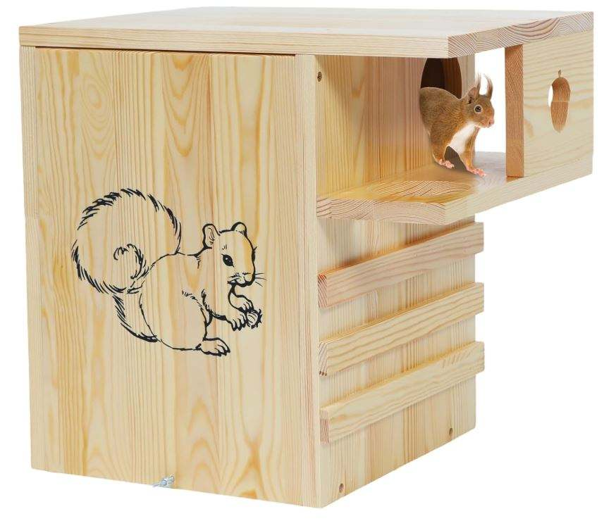 Wooden Squirrel House OEM | FSC Widened Outdoor Nesting Box | Platform Custom