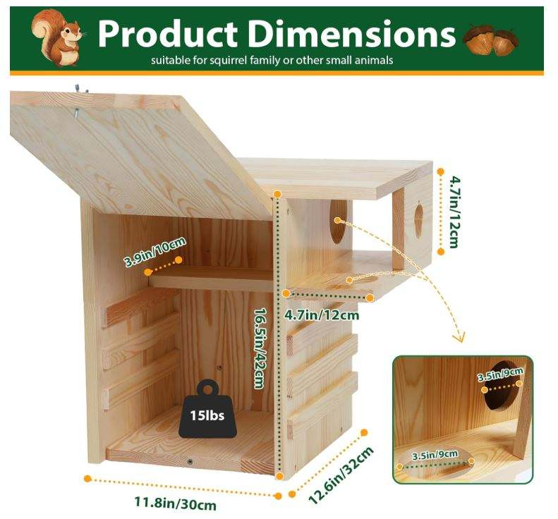 Wooden Squirrel House OEM | FSC Widened Outdoor Nesting Box | Platform Custom