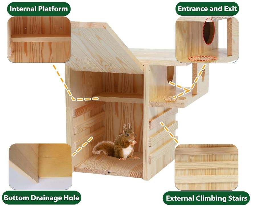 Wooden Squirrel House OEM | FSC Widened Outdoor Nesting Box | Platform Custom