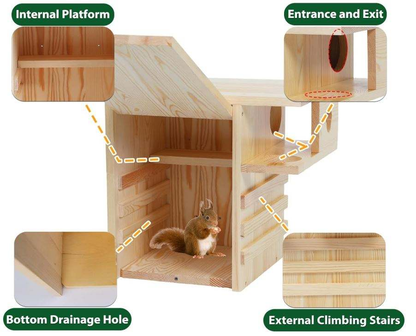 Wooden Squirrel House OEM | FSC Widened Outdoor Nesting Box | Platform Custom
