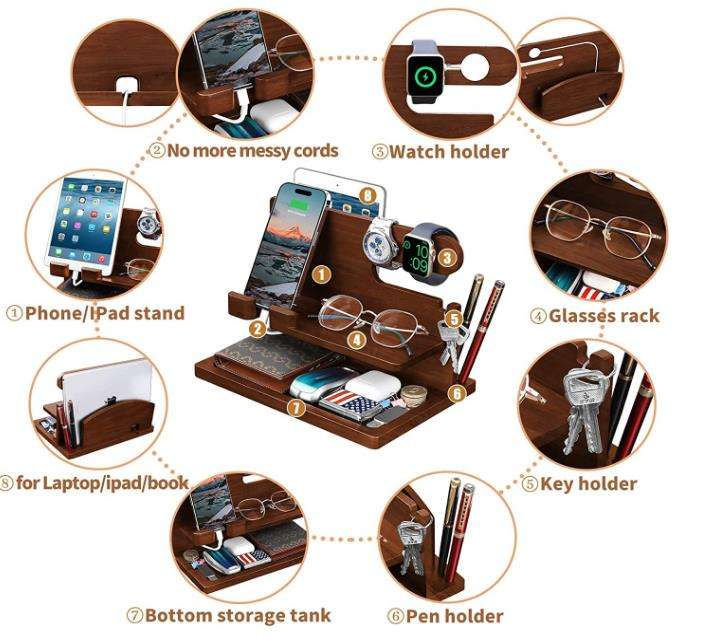 Wood Phone Docking Station OEM | FSC Nightstand Organizer | Charging Station Custom