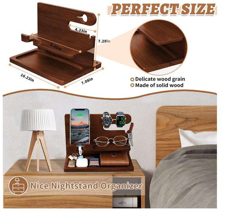 Wood Phone Docking Station OEM | FSC Nightstand Organizer | Charging Station Custom