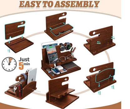 Wood Phone Docking Station OEM | FSC Nightstand Organizer | Charging Station Custom