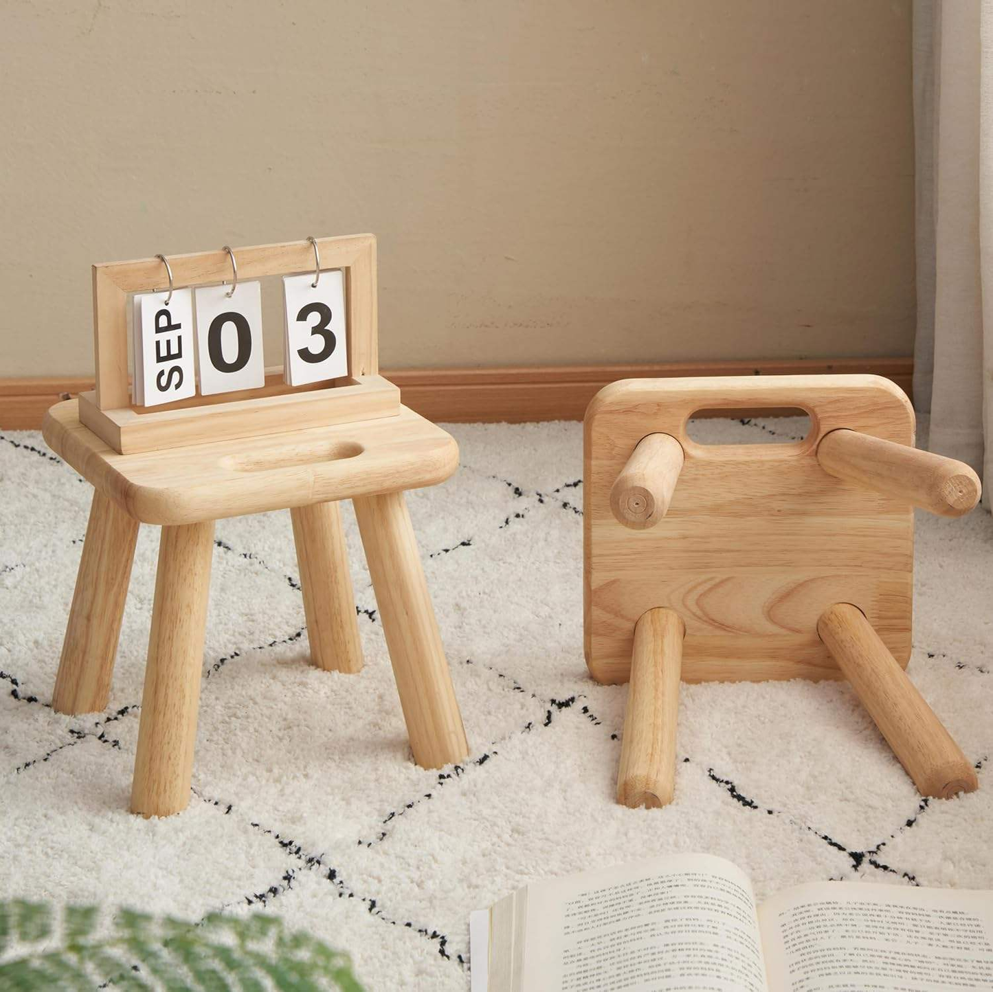 Rubber Wood Step Stool OEM | FSC Portable Kids Chair | Non-Slip Custom