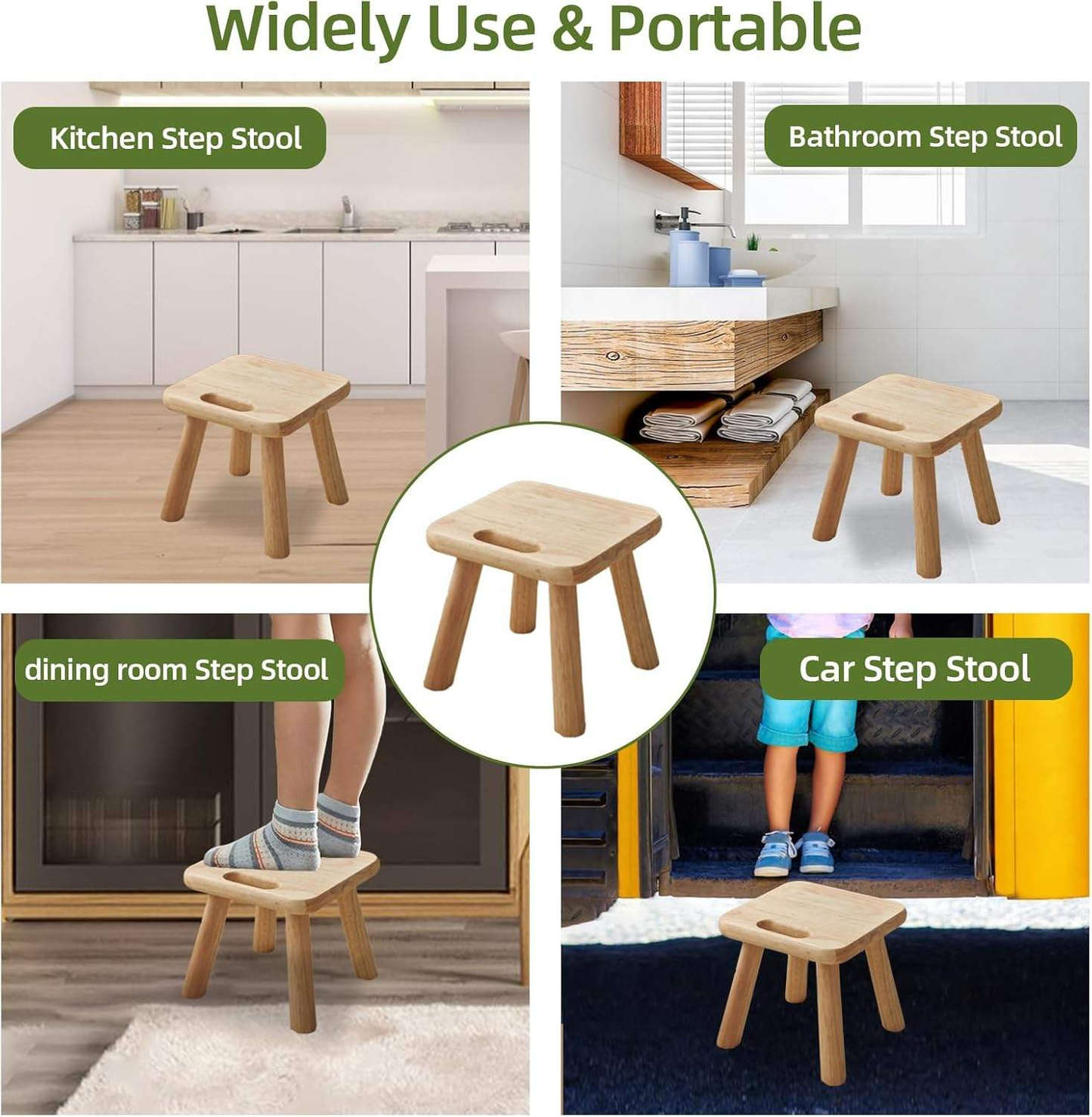 Rubber Wood Step Stool OEM | FSC Portable Kids Chair | Non-Slip Custom