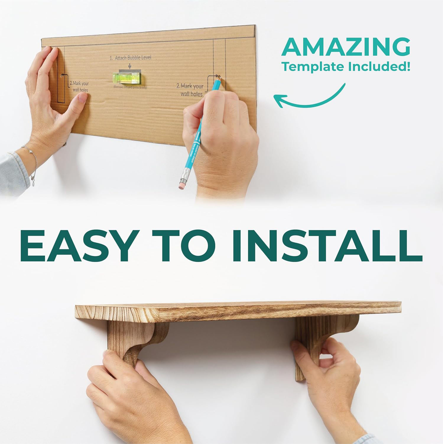 Solid Wood Floating Wall Shelves OEM | FSC 17in Set of 2 | Easy Install Custom