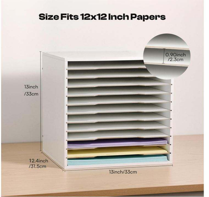 Pine Wood Paper Organizer OEM | FSC 12x12 12-Slot | Adjustable Shelves Custom