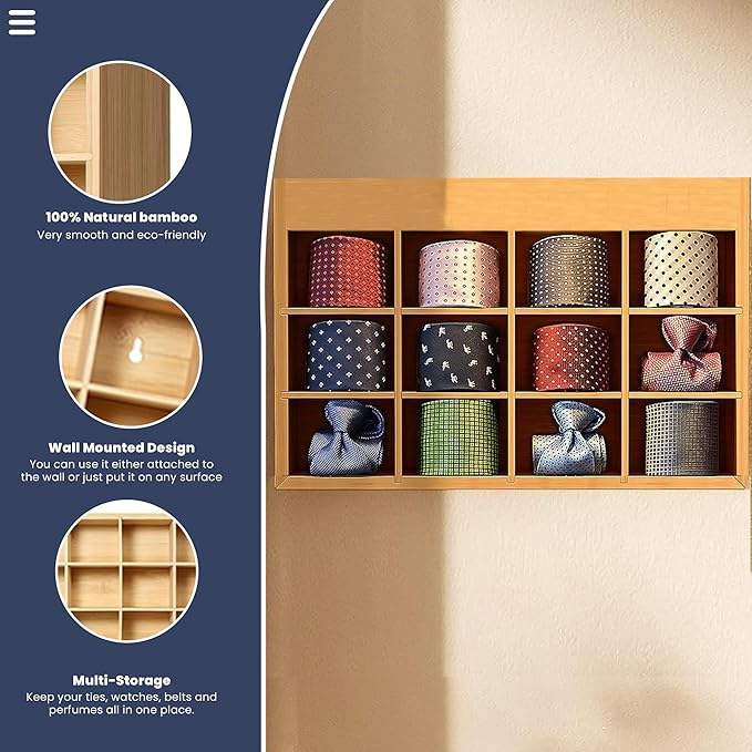Bamboo Tie & Belt Organizer OEM | 2-in-1 Wall Rack Perfume Display | Closet Custom