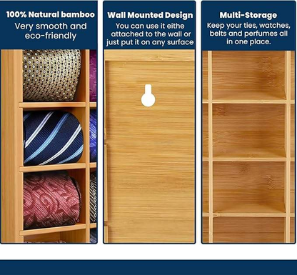 Bamboo Tie & Belt Organizer OEM | 2-in-1 Wall Rack Perfume Display | Closet Custom