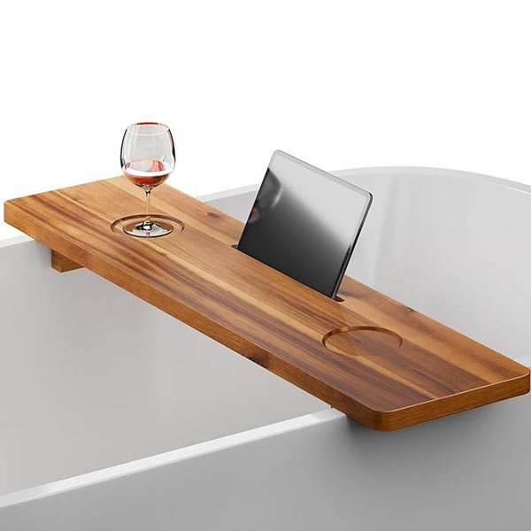 Acacia Wood Bathtub Tray OEM | 35in Luxury Bath Caddy Organizer | Anti-Tilt Custom