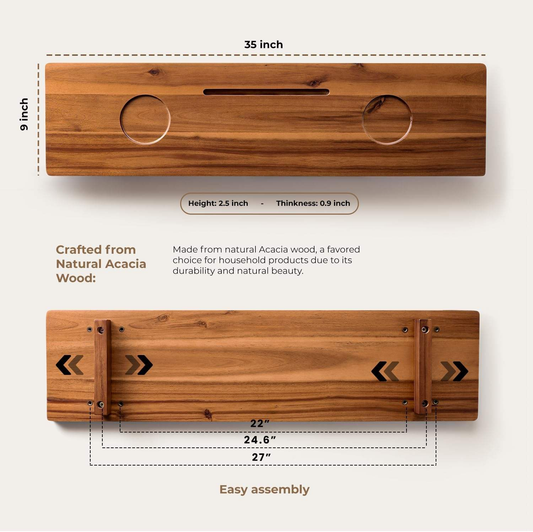 Acacia Bathtub Tray -35x9Inch-Wooden-AntiTilt-Sustainable-AccessoryBracket