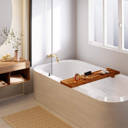 Acacia Wood Bathtub Tray OEM | 35in Luxury Bath Caddy Organizer | Anti-Tilt Custom