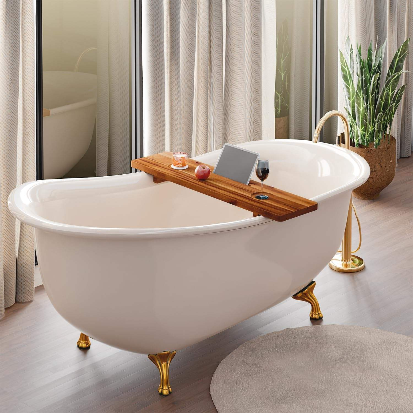 Acacia Wood Bathtub Tray OEM | 35in Luxury Bath Caddy Organizer | Anti-Tilt Custom