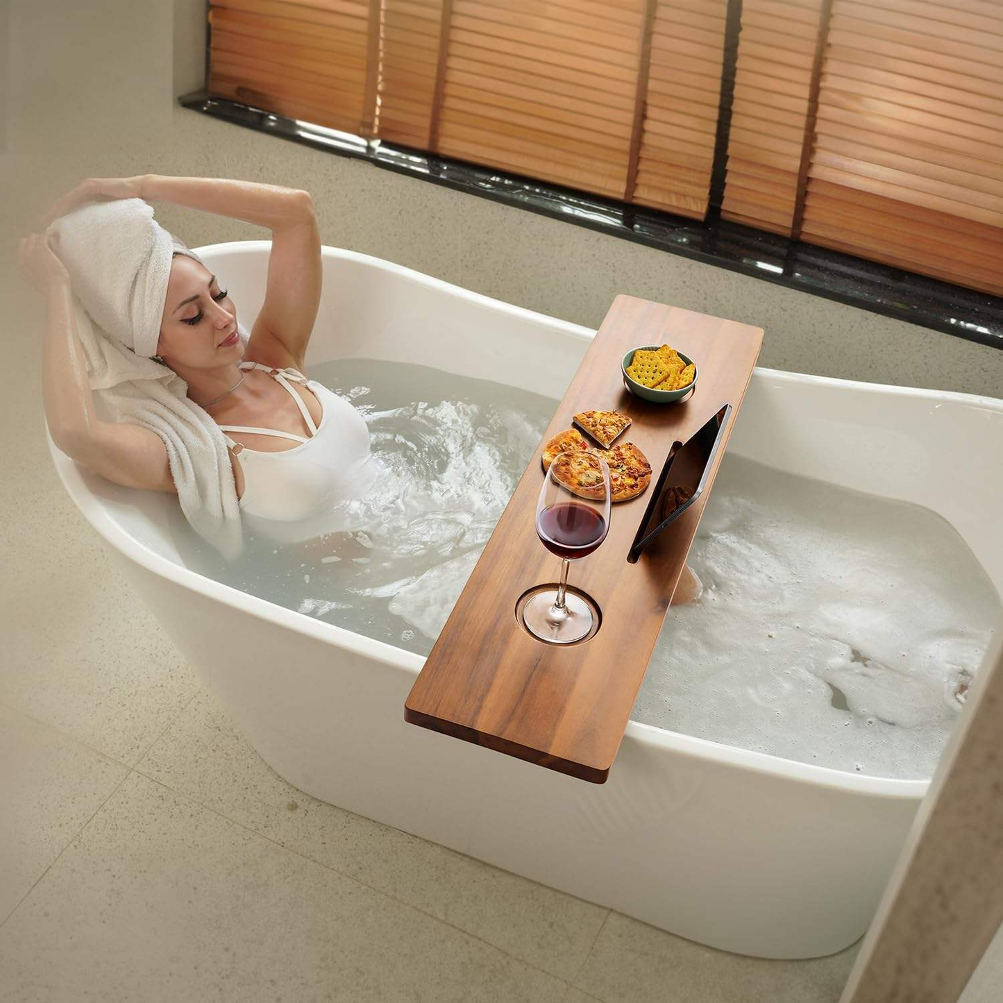 Acacia Wood Bathtub Tray OEM | 35in Luxury Bath Caddy Organizer | Anti-Tilt Custom