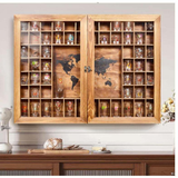 Wooden Shot Glass Display Case OEM | World Map 60-Slot Rustic | Acrylic Door Custom