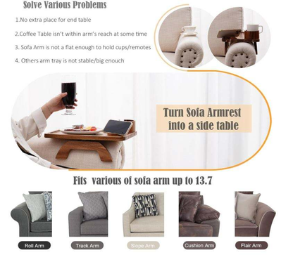 Acacia Wood Sofa Arm Tray OEM | 3-in-1 Cup Holder Clip-On | Rotating Phone Stand