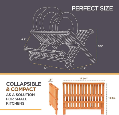 Bamboo Dish Rack OEM | Collapsible 2-Tier Foldable Wooden Drainer | Custom
