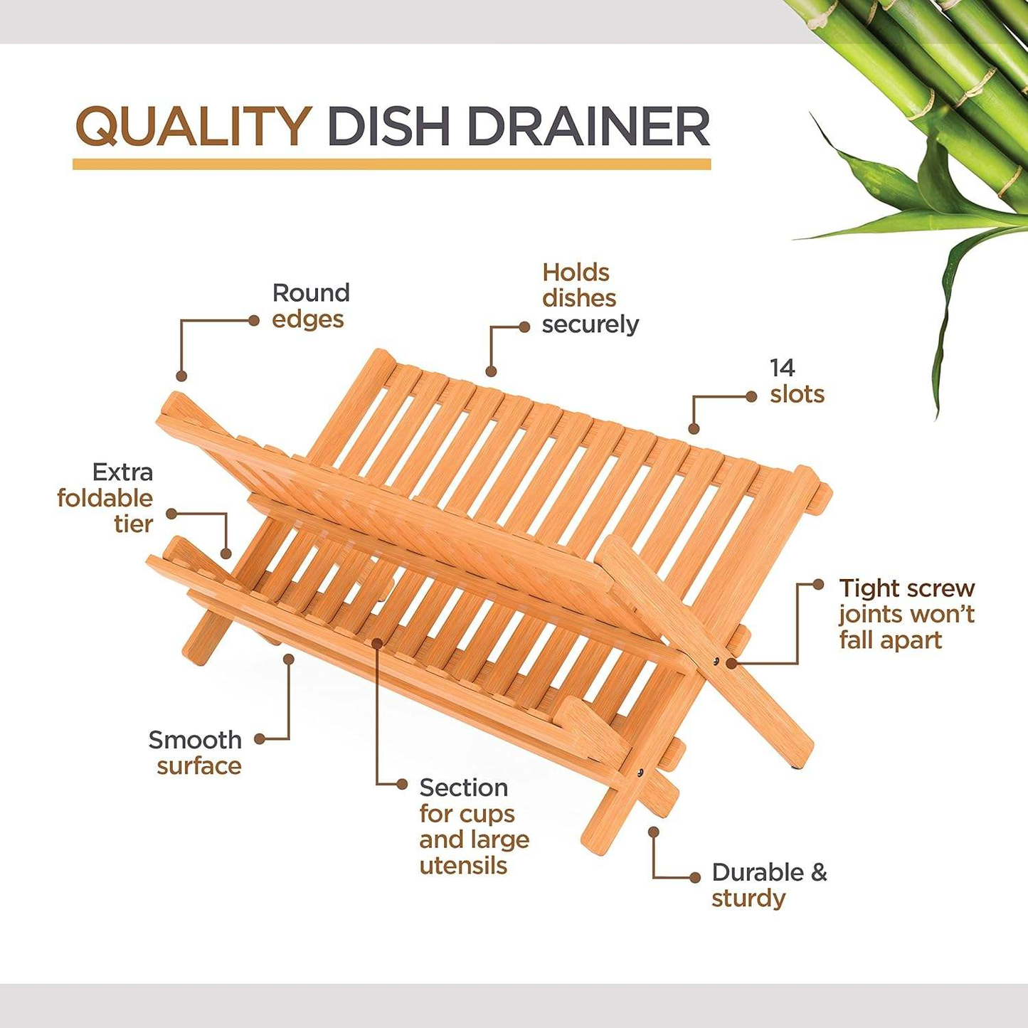 Bamboo Dish Rack OEM | Collapsible 2-Tier Foldable Wooden Drainer | Custom