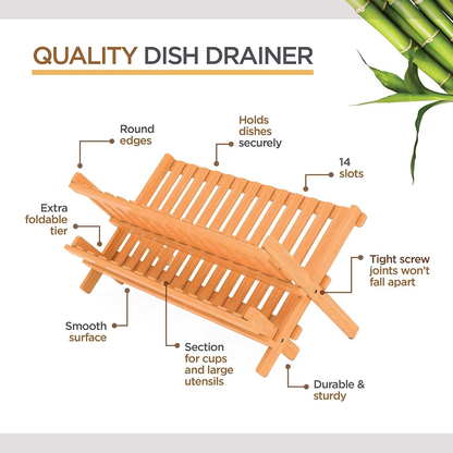 Bamboo Dish Rack OEM | Collapsible 2-Tier Foldable Wooden Drainer | Custom