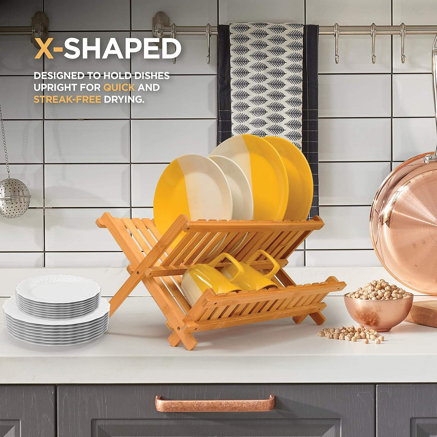 Bamboo Dish Rack OEM | Collapsible 2-Tier Foldable Wooden Drainer | Custom